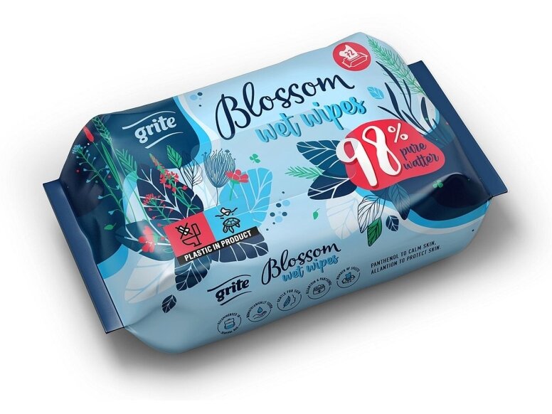 Drėgnos servetėlės Grite Blossom Wet Wipes 98 % Pure Water 72 vnt