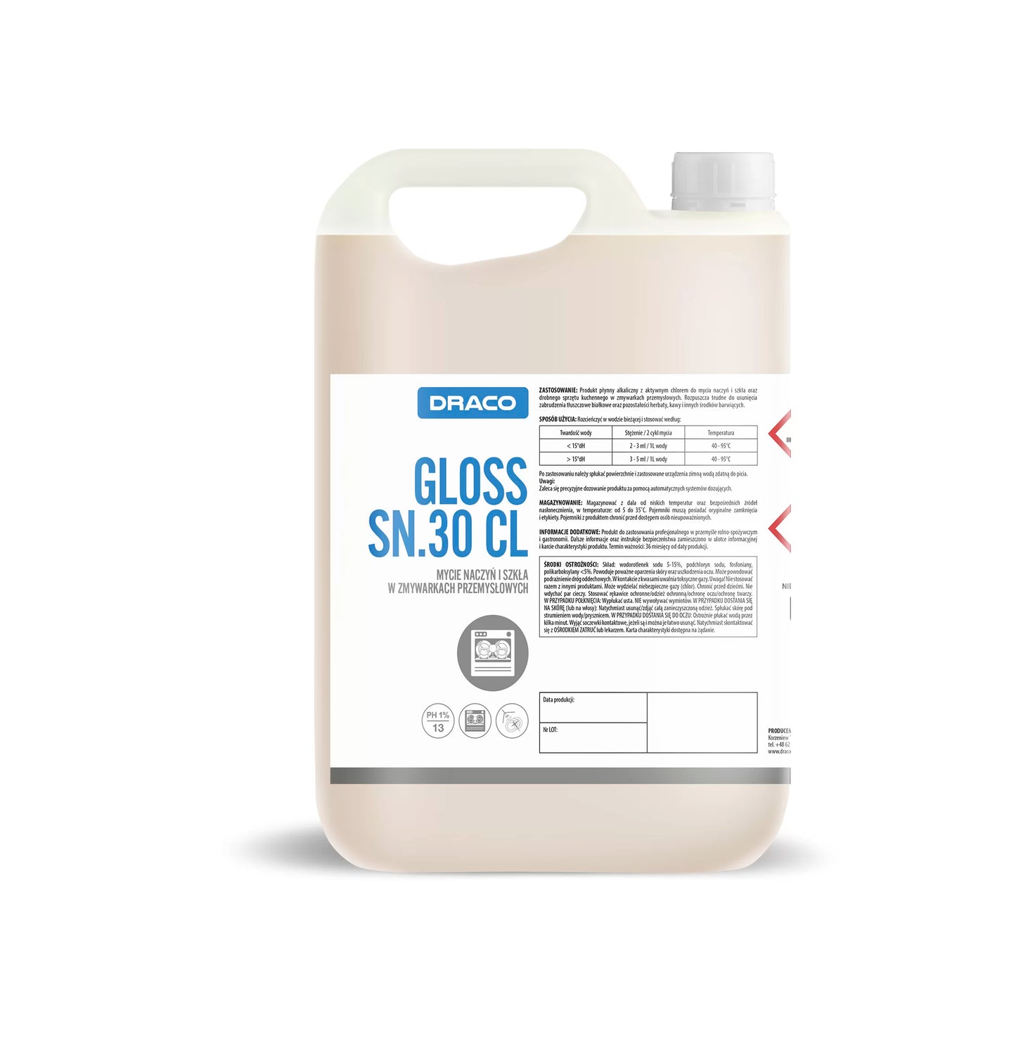 GLOSS SN.30 CL indų ir stiklo ploviklis su chloru pramoninėms indaplovėms