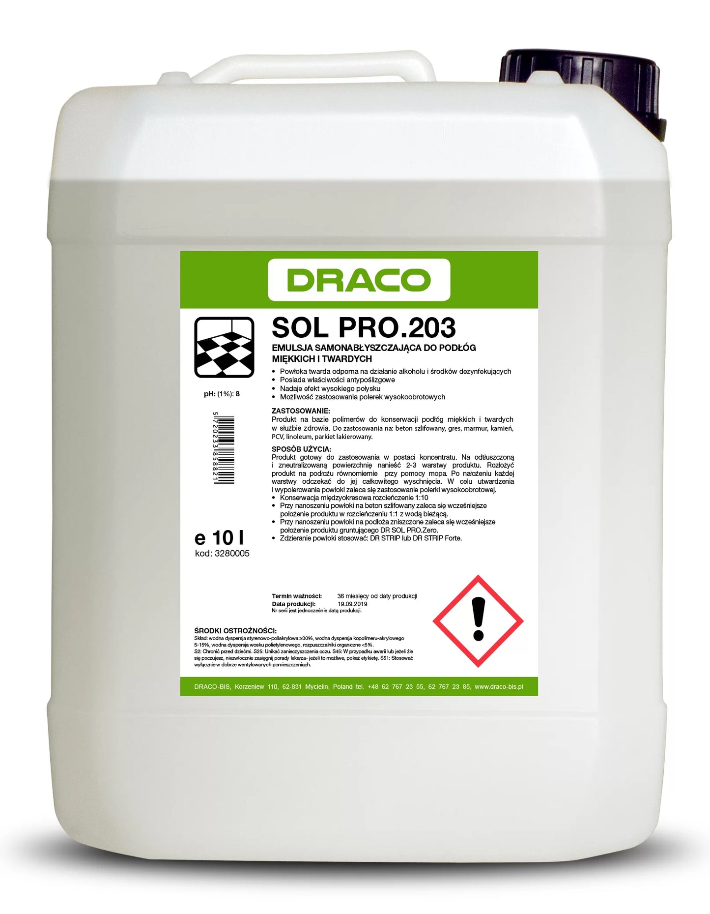 SOL PRO.203 savaiminio blizgesio emulsija minkštoms ir kietoms grindims