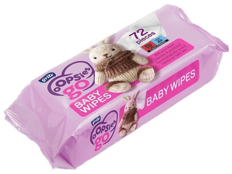 Drėgnos kūdikių servetėlės Grite Oopsies Go 98 % Pure Water 72 vnt